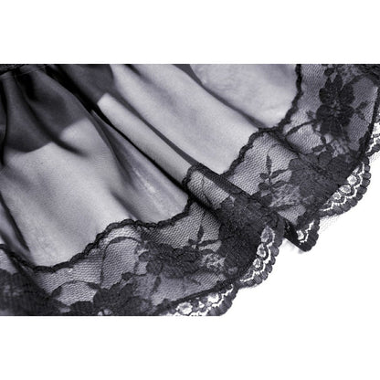 Fashionable gothic mini skirt with layered frills and mesh elements, ideal for creating a striking outfit for nights out.