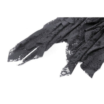 Full view of the Dark in Love Abella Distressed Lace Midi Skirt, elegantly draped with luxurious lace and floral accents, ideal for a sophisticated outfit.