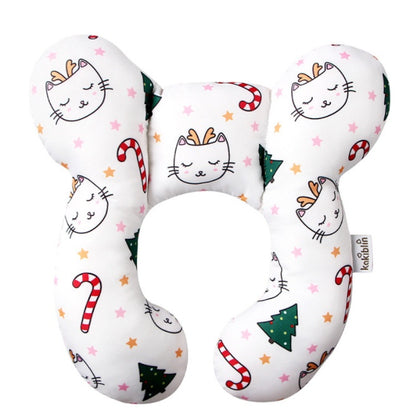 Delightful U-Shaped Infant Pillow decorated with adorable cat and festive motifs, ensuring luxury and support for your baby's nap time.