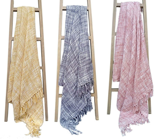 Luxurious French Tonal Chenille Throw - Elegant 130 x 170 cm acrylic blanket with cozy tassels, perfect for stylish home decor.