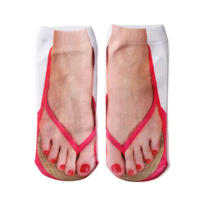 Luxury Women's Novelty Gift Super Comfy Manicure Print Socks featuring vibrant pink flip-flop design, perfect for adding a stylish touch to any outfit.