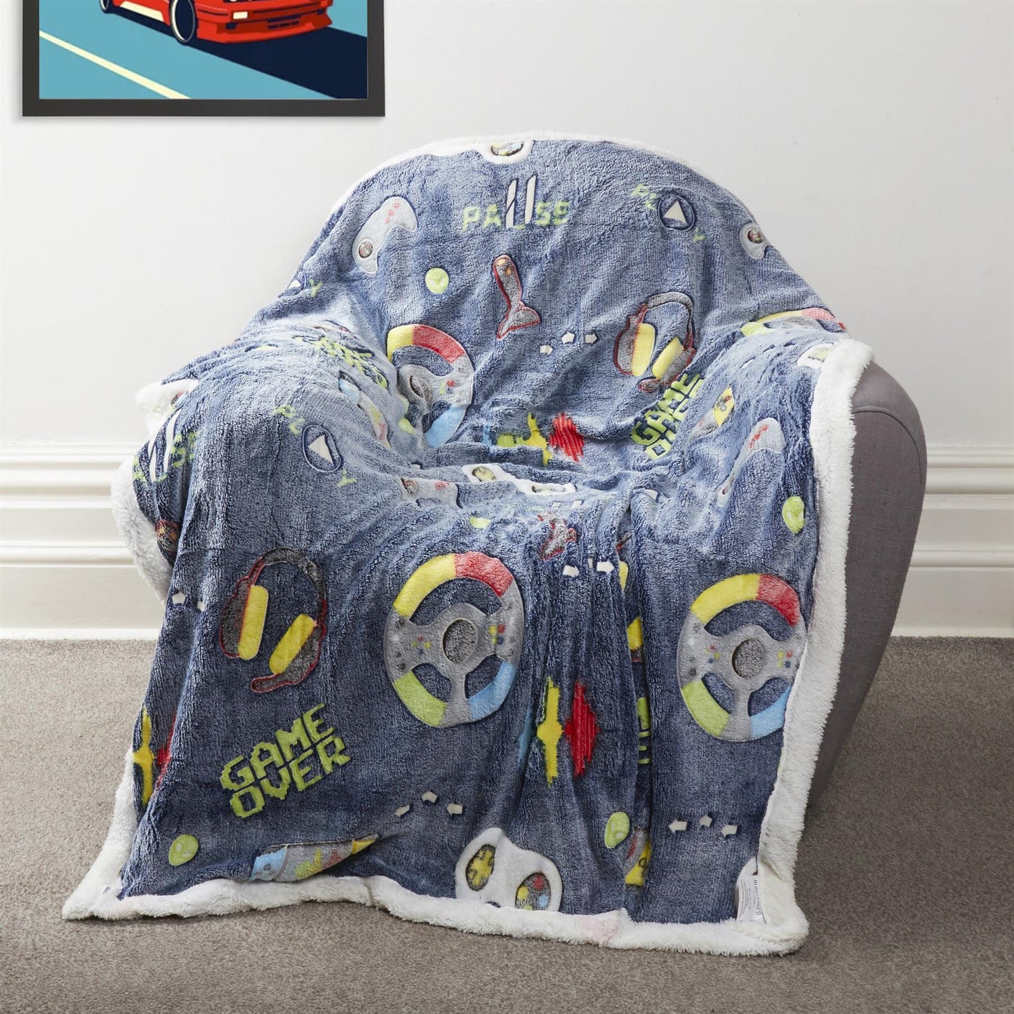 Luxurious glow in the dark teddy fleece duvet set for kids, showcasing a cozy slate colour design perfect for winter bedding.