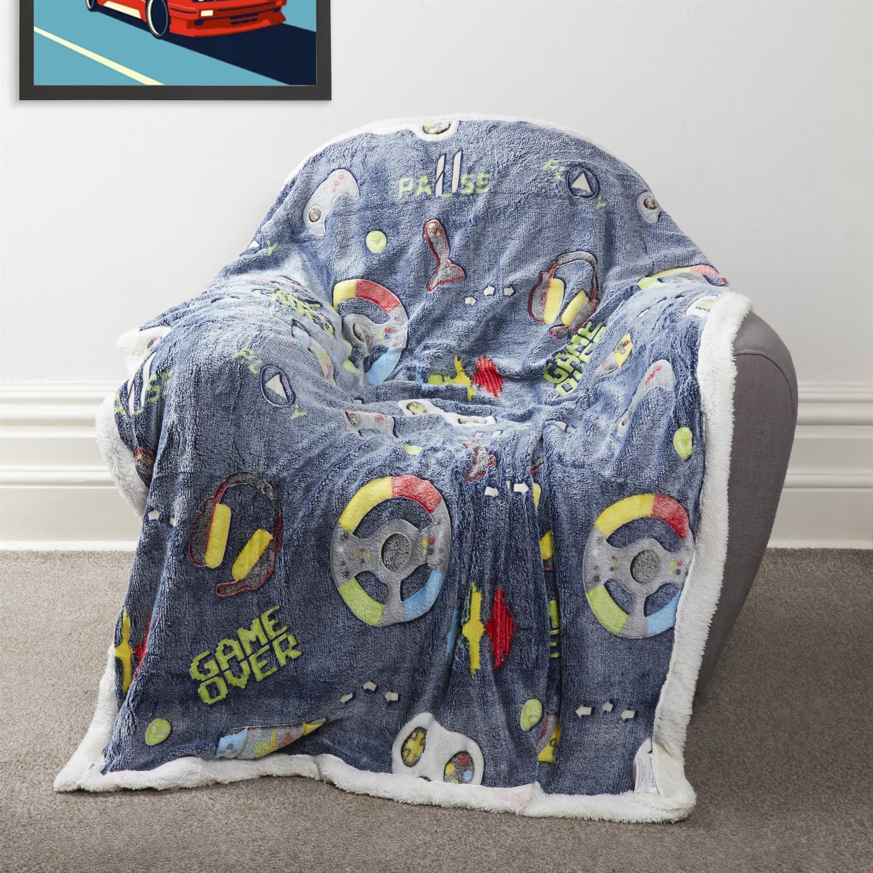Luxurious glow in the dark teddy fleece duvet set for kids, showcasing a cozy slate colour design perfect for winter bedding.