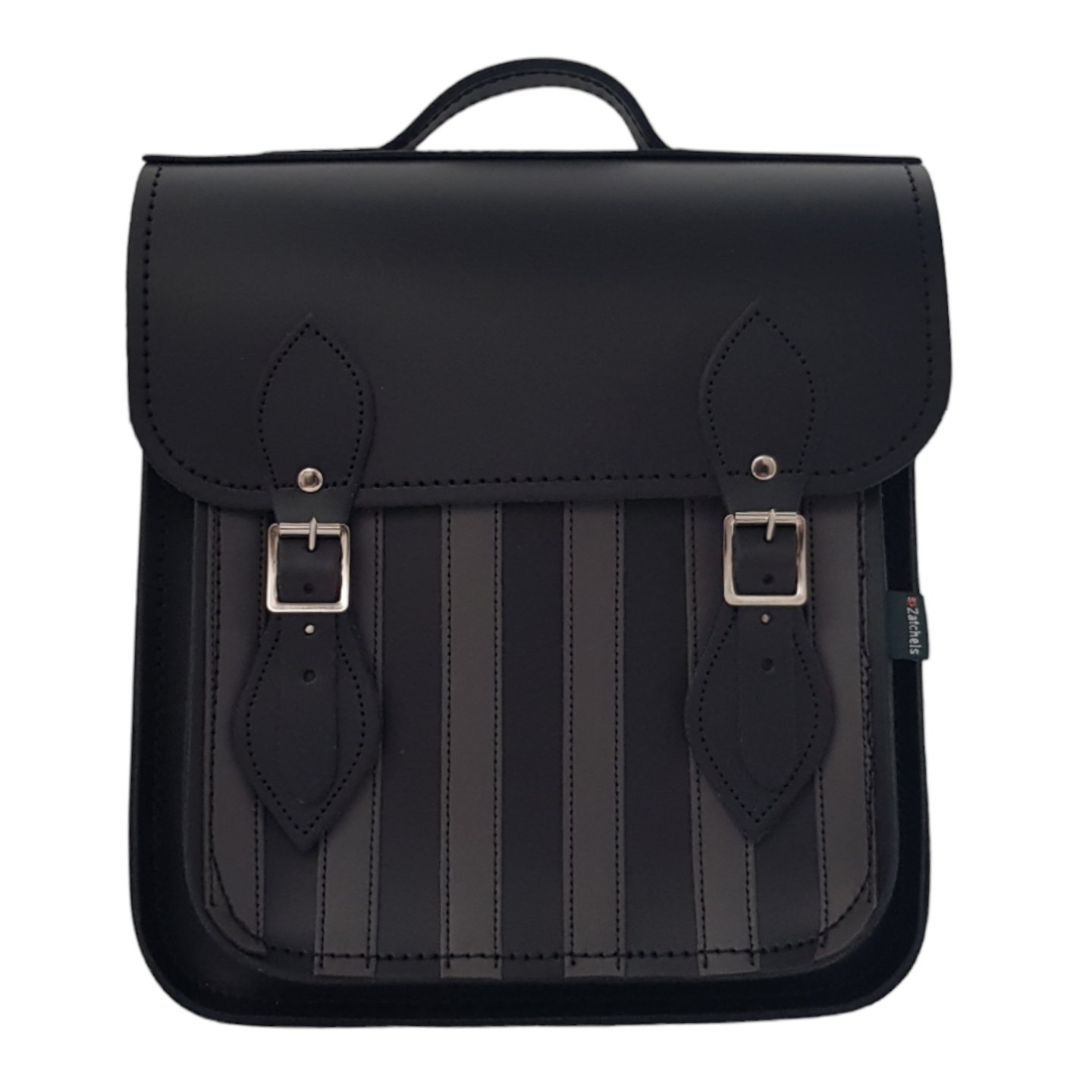 Gothic Striped Grey & Black Handmade Leather City Backpack showcasing elegant craftsmanship and sleek design, perfect for urban style.
