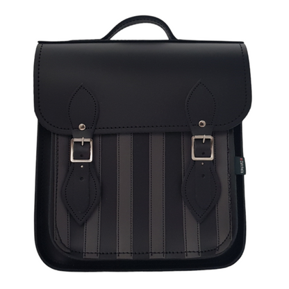 Gothic Striped Grey & Black Handmade Leather City Backpack showcasing elegant craftsmanship and sleek design, perfect for urban style.