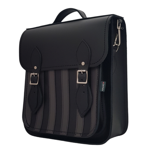 Versatile Gothic Striped Leather City Backpack with adjustable straps, ideal for carrying laptops and tablets with a touch of luxury.