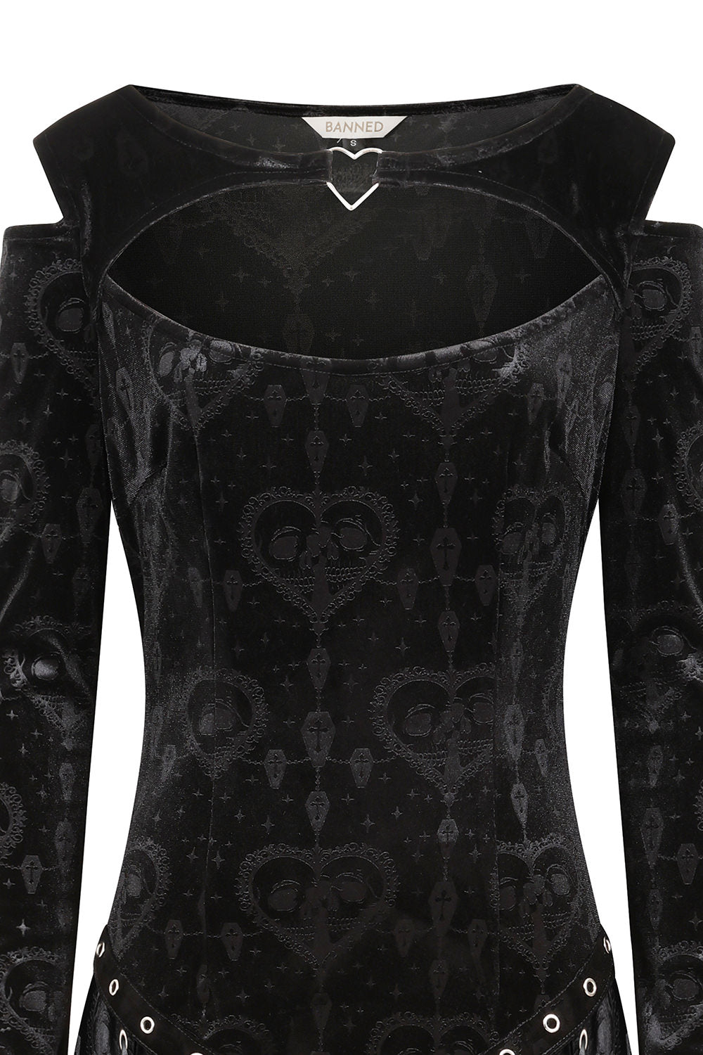 The back view of Banned Amara Dress highlighting corset-style lace-up ties and eyelet grommet accents at the waist.