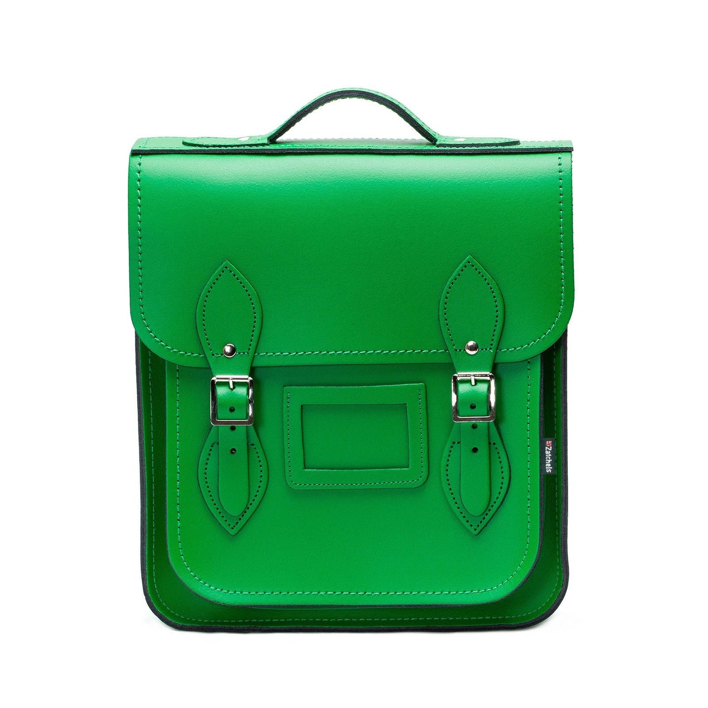 Luxury Handmade Green Leather City Backpack by Zatchels, showcasing rich Scottish leather craftsmanship with elegant chrome grey interior, perfect for laptops and tablets.