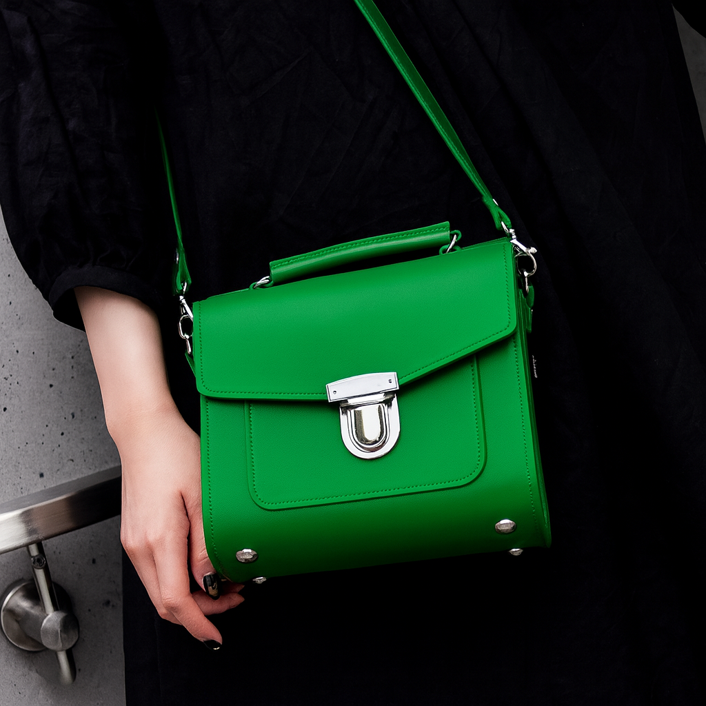 Handmade Green Leather Sugarcube Handbag - Trendy Adjustable Crossbody & Clutch - Sizes S, Plus & Grande