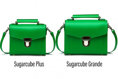 Handmade Green Leather Sugarcube Handbag - Trendy Adjustable Crossbody & Clutch - Sizes S, Plus & Grande