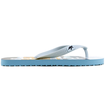 Stylish display of Mullins Bay Luxury Grey Camper Van Children's Flip Flops showcasing the iconic Mullins Turtle branding on the strap, ideal for trendy kids.