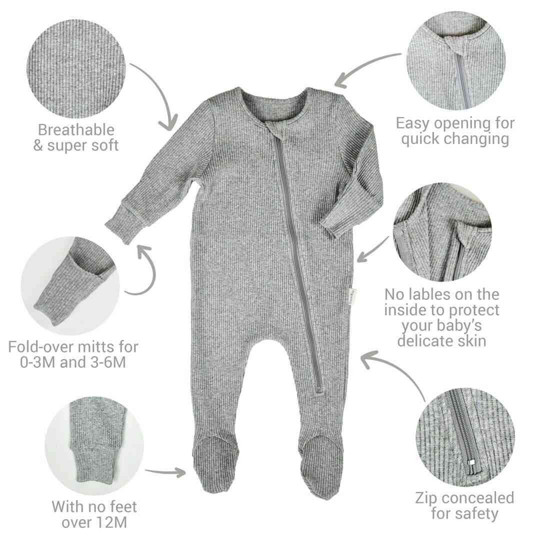 Elegant close-up of the DreamBuy Personalized Zip Romper, showcasing soft ribbed fabric and intricate bunny design, ideal for delicate baby skin.