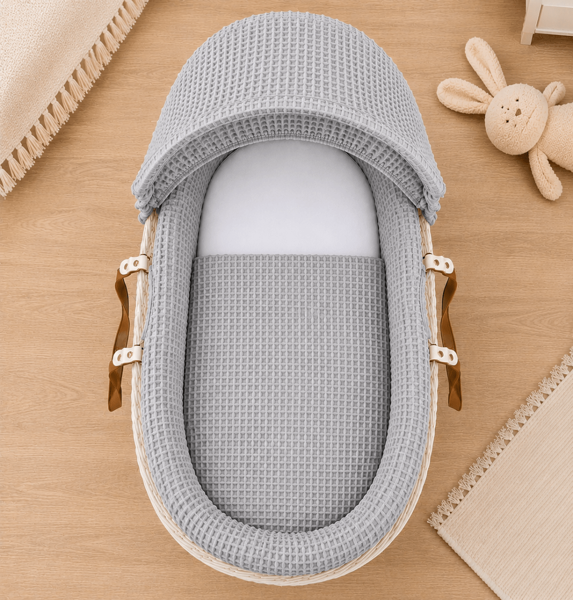 Grey Waffle Moses Basket Bedding Set