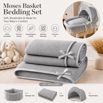 Grey Waffle Moses Basket Bedding Set