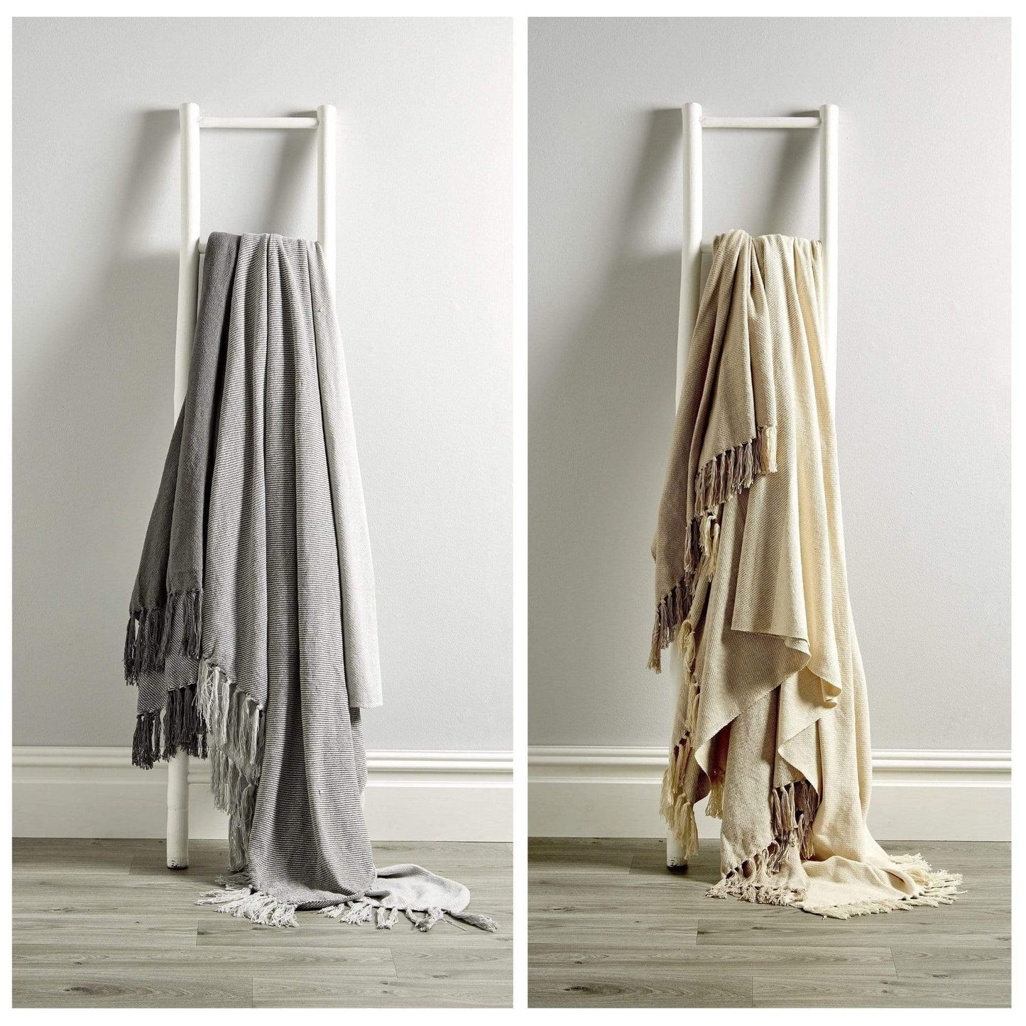 Handwoven large check pure Indian cotton throw blanket with elegant tassels, showcasing a luxury eco-friendly design for stylish home decor.