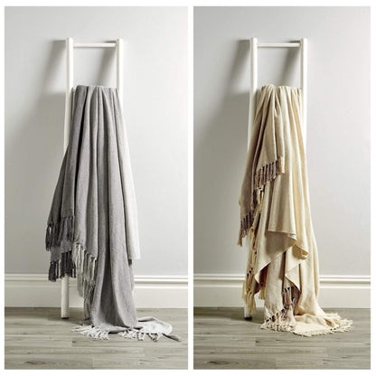 Handwoven large check pure Indian cotton throw blanket with elegant tassels, showcasing a luxury eco-friendly design for stylish home decor.