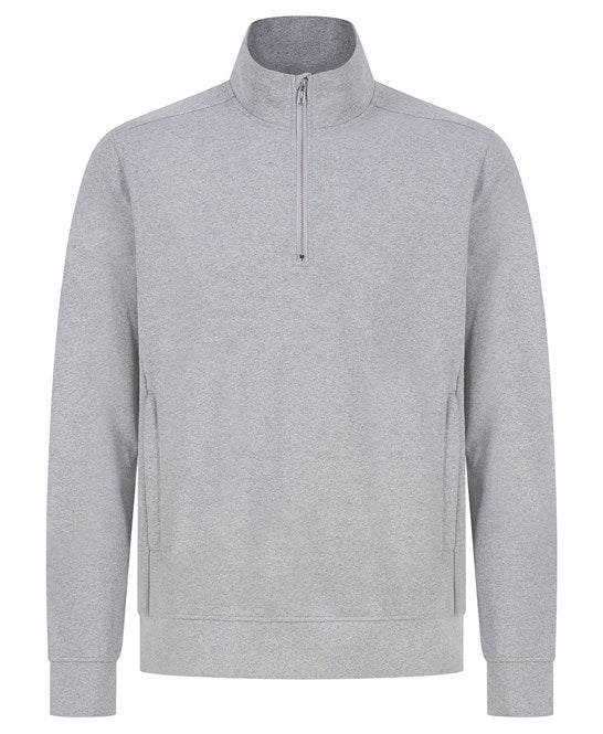 Elegant 1/4 Zip Sweatshirt made from 60% regenerated cotton and 40% recycled polyester, perfect for eco-conscious fashion.