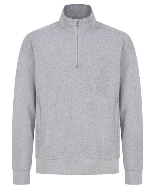 Elegant 1/4 Zip Sweatshirt made from 60% regenerated cotton and 40% recycled polyester, perfect for eco-conscious fashion.