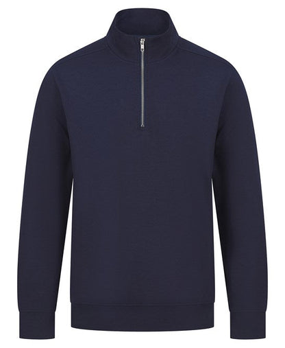 Stylish and sustainable 1/4 zip sweatshirt for all body types, showcasing a commitment to luxury and environmental responsibility.