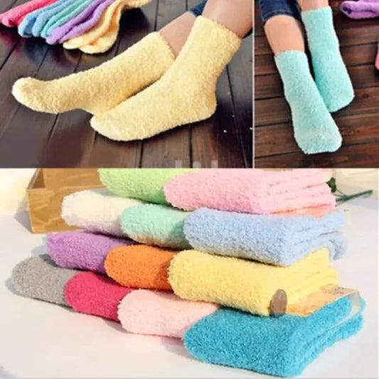 Women's Bed Socks Pure Color Fluffy Warm Winter Christmas