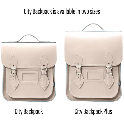 Handmade Leather City Backpack in Iced Coffee colour, showcasing Scottish leather craftsmanship, ideal for urban explorers and professionals, featuring silver nickel buckles and adjustable straps for comfort and versatility.