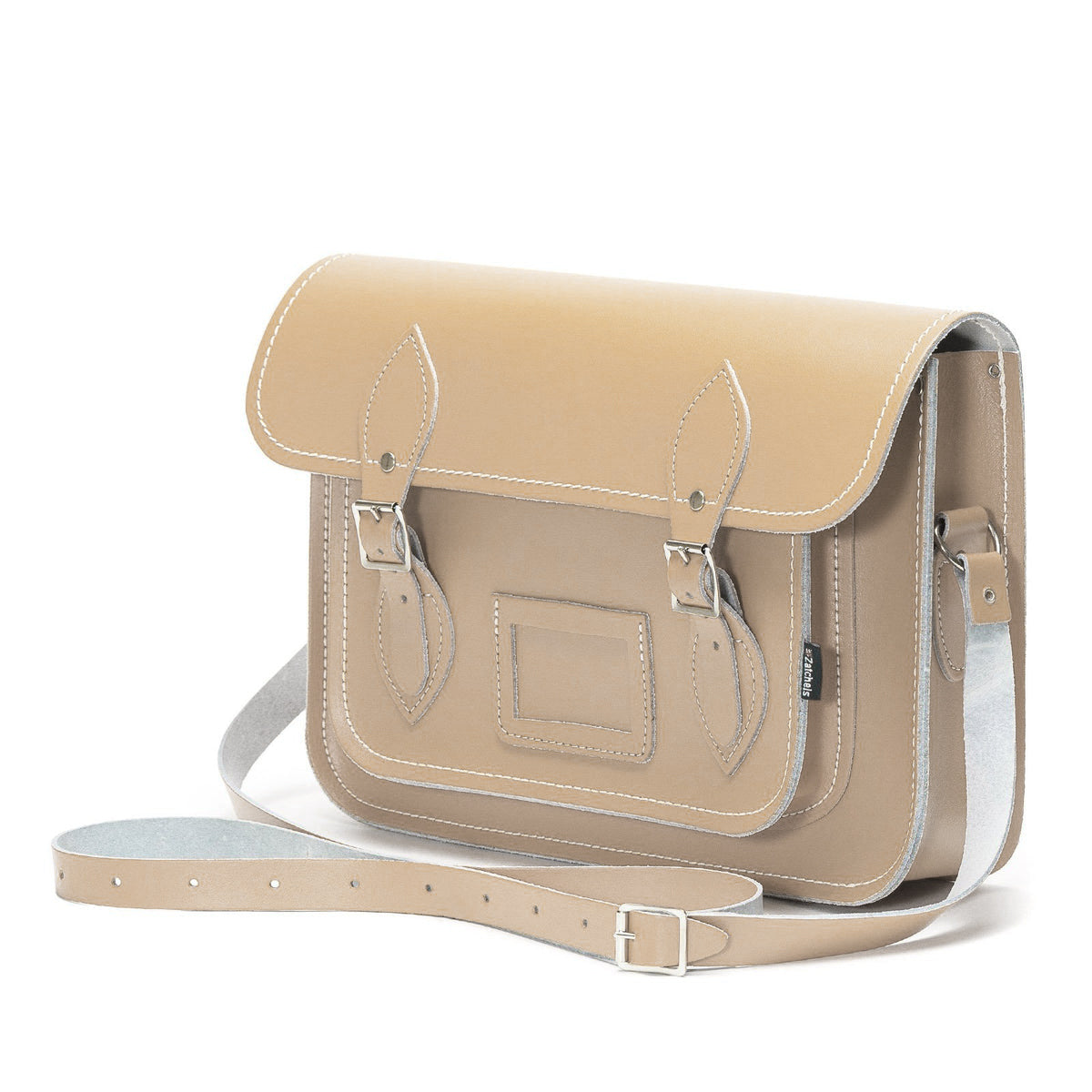 Elegant and practical iced coffee leather satchel featuring personalisation options, ideal for professional or casual use.