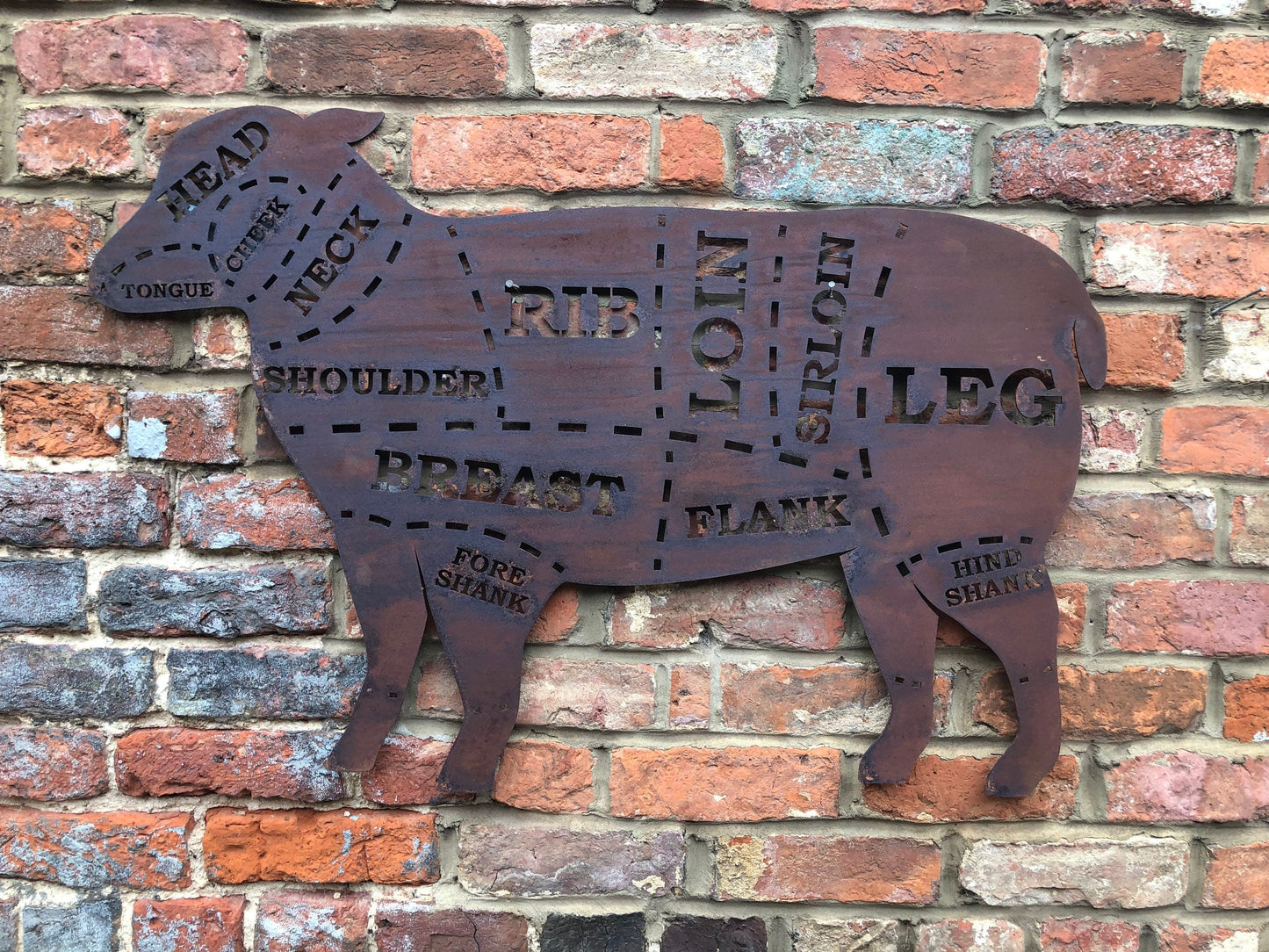 Rusty metal butchers lamb decorations