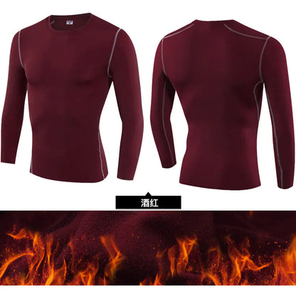 Chic wine red men's compression shirt for autumn and winter, designed with breathable fabric for enhanced airflow and a stylish silhouette for active lifestyles.