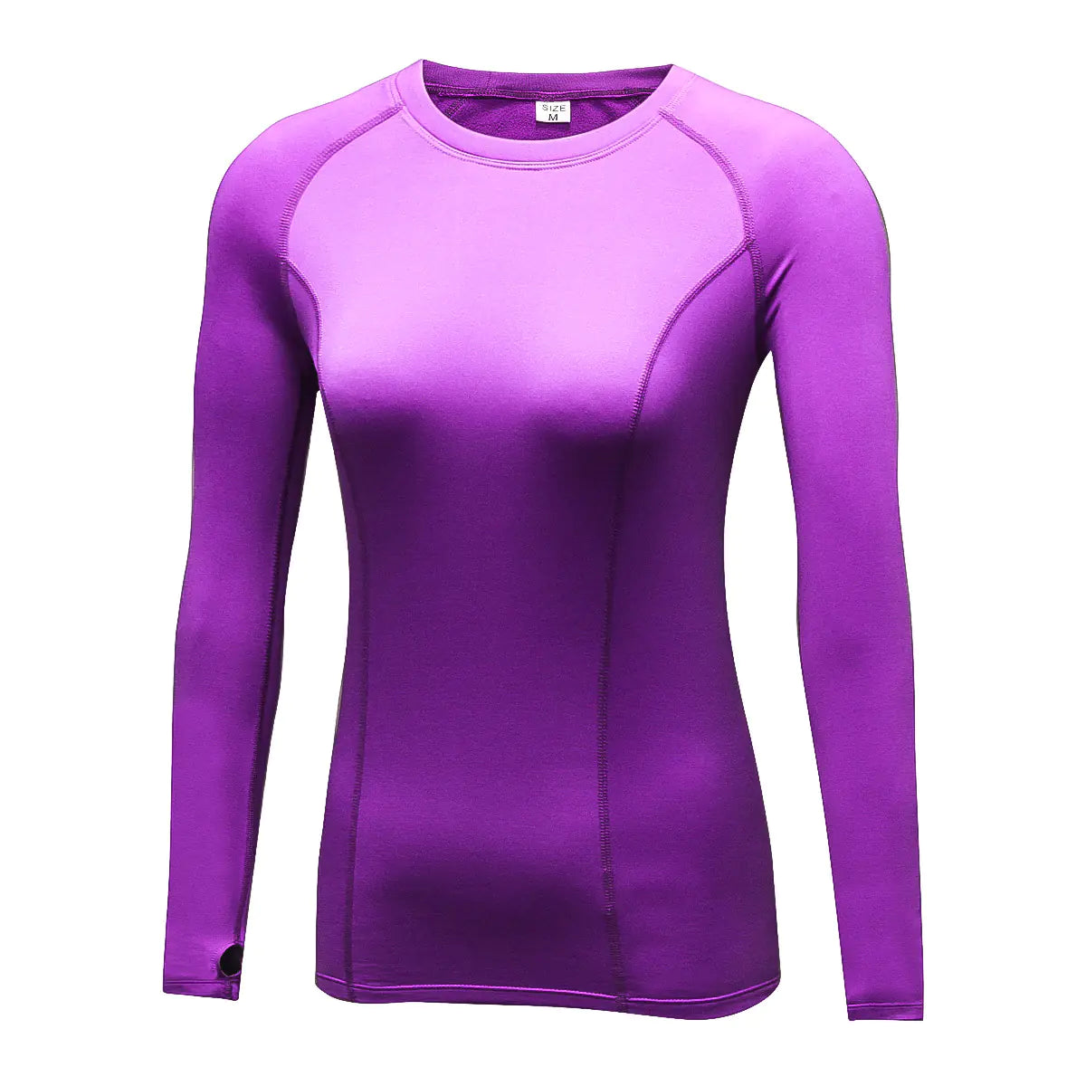 Luxury Women's PRO Compression Long Sleeve Running Shirt in vibrant purple, crafted from stretchy fabric for ultimate comfort and style during athletic activities.