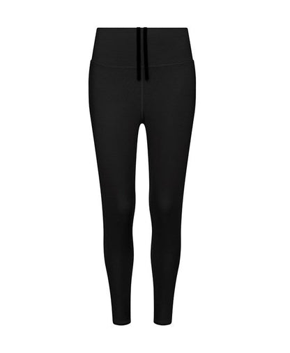 Luxury women's recycled tech leggings featuring four-way stretch for ultimate comfort, adjustable tie waist, and stylish design with functional pockets from Earth Wardrobe.