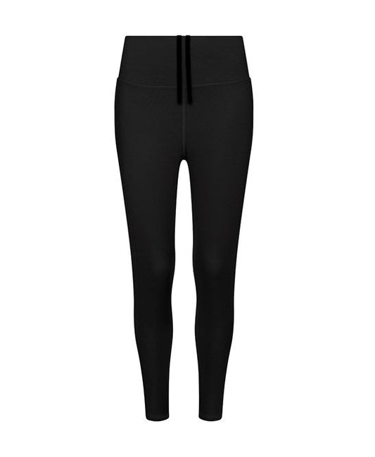 Luxury women's recycled tech leggings featuring four-way stretch for ultimate comfort, adjustable tie waist, and stylish design with functional pockets from Earth Wardrobe.