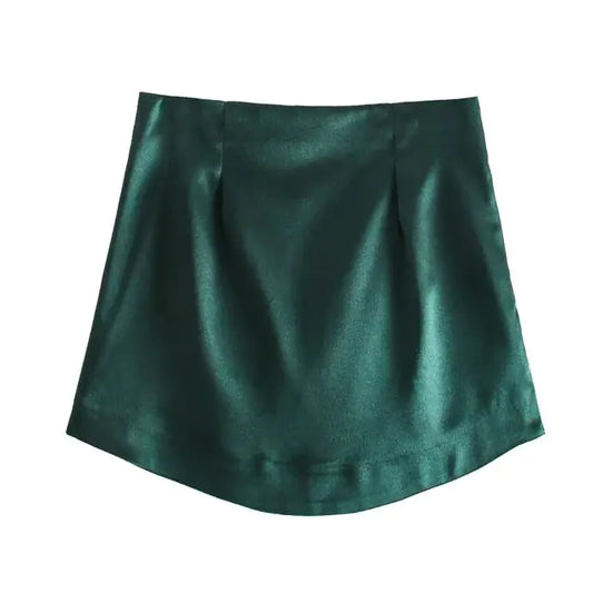 Women's Chic Mini Skirt in elegant dark green, featuring a flattering fit, comfortable fabric, and versatile style for every occasion.