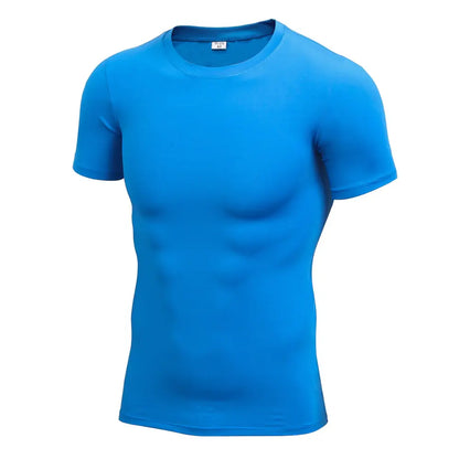 Stylish men's blue compression t-shirt, ideal for training sessions, crafted from premium quick-dry material.
