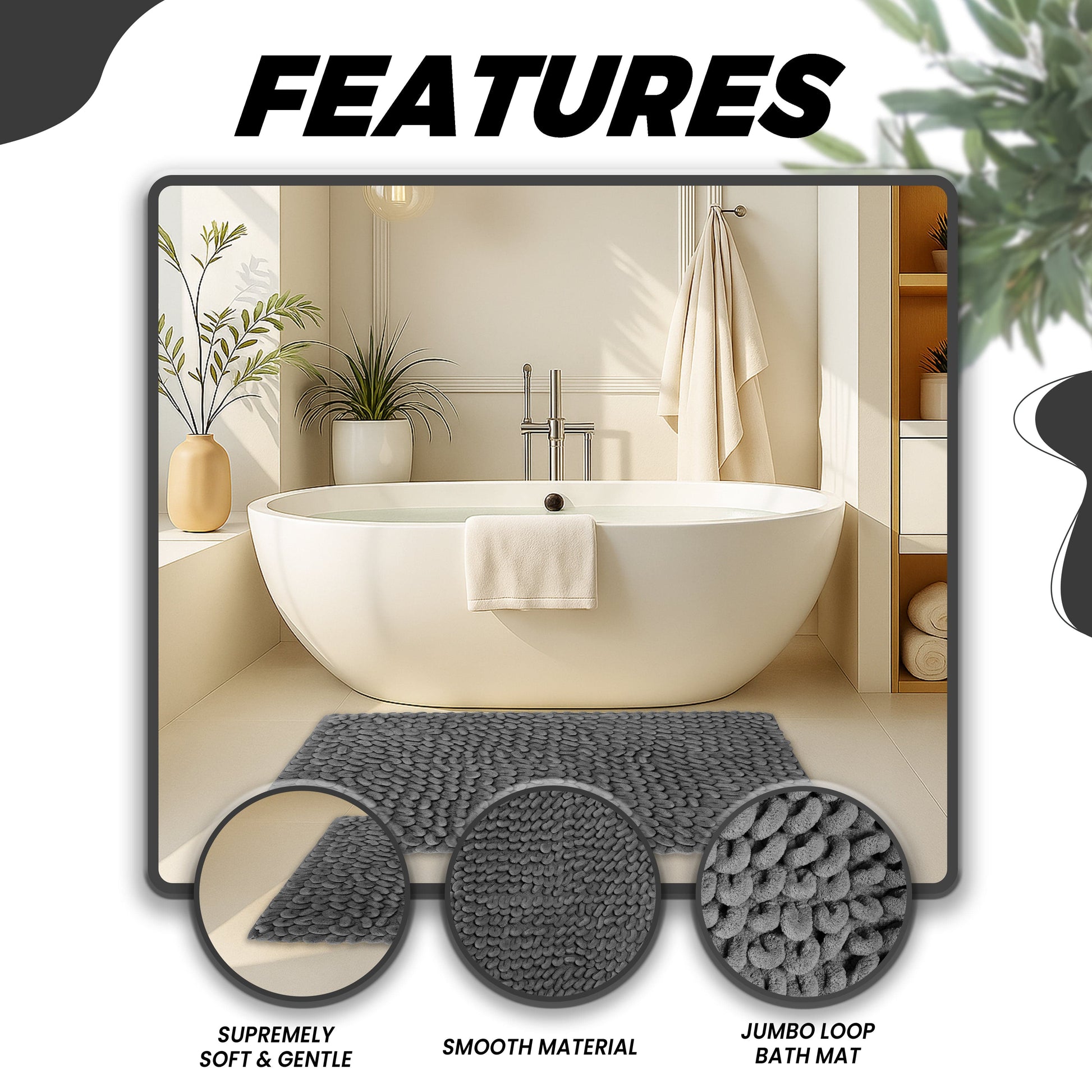 OLIVIA ROCCO Jumbo Loop Bath Mat showcasing plush grey texture, designed for ultimate comfort and luxury in bathrooms.