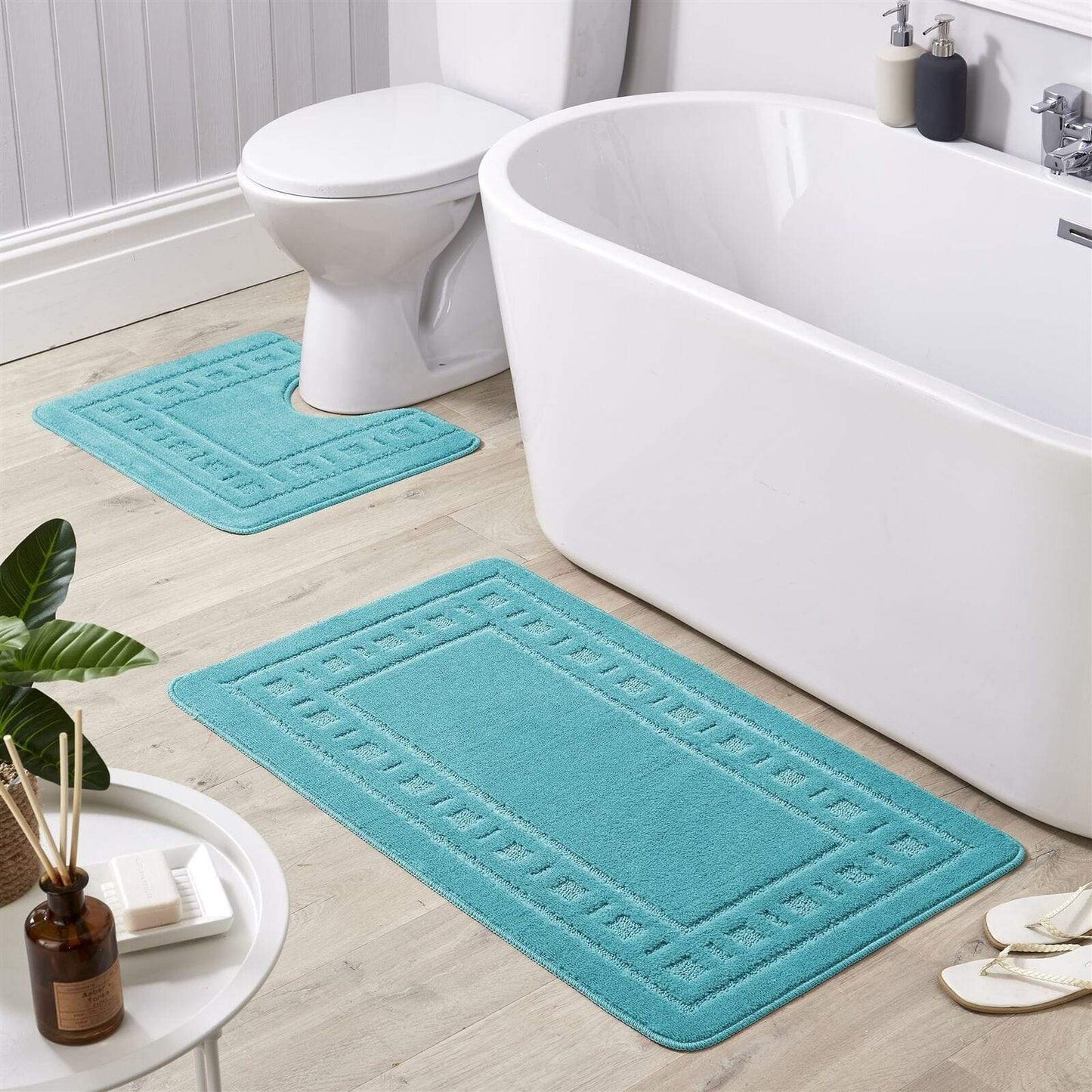 Luxurious Jumbo Ultra Soft Non-Slip Bath Mat Set by OLIVIA ROCCO, featuring plush 100% polypropylene top and PVC anti-slip backing in elegant design.