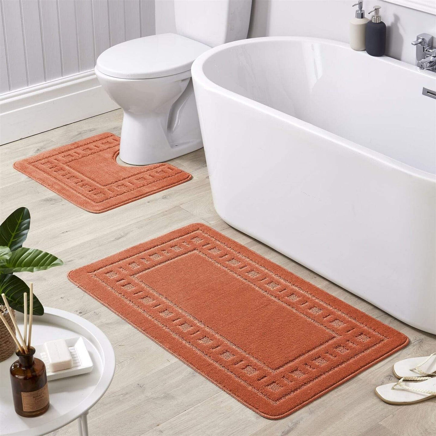 Chic design of the Jumbo Ultra Soft Bath Mat Set displayed in soothing colours, accentuating the plush texture and non-slip backing for safety.