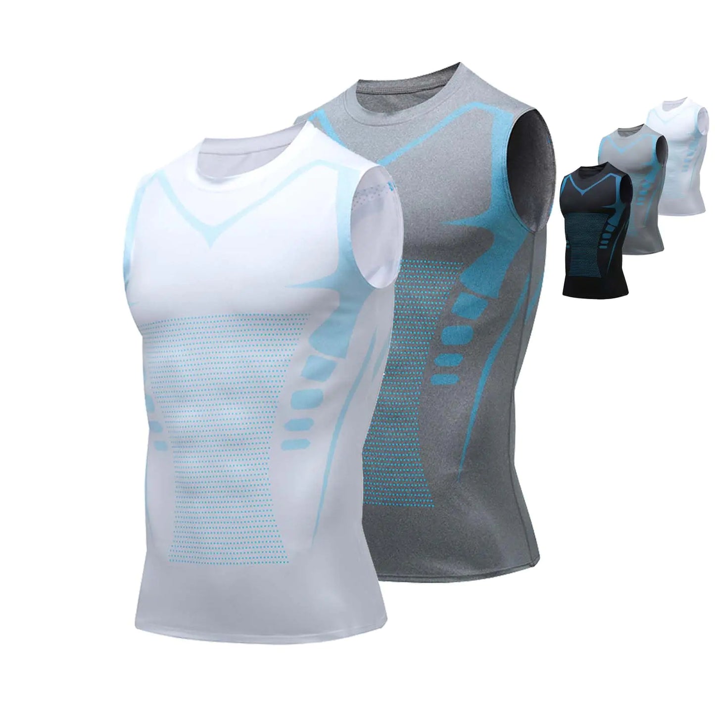 Maynox Vitaboost Compression Shirt in White and Gray, designed for a perfect body, featuring breathable material ideal for running and fitness, enhance muscle sculpting.