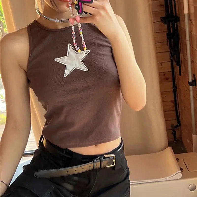 Women's fashion Star Embroidered Baby Crop Top: Chic Streetwear