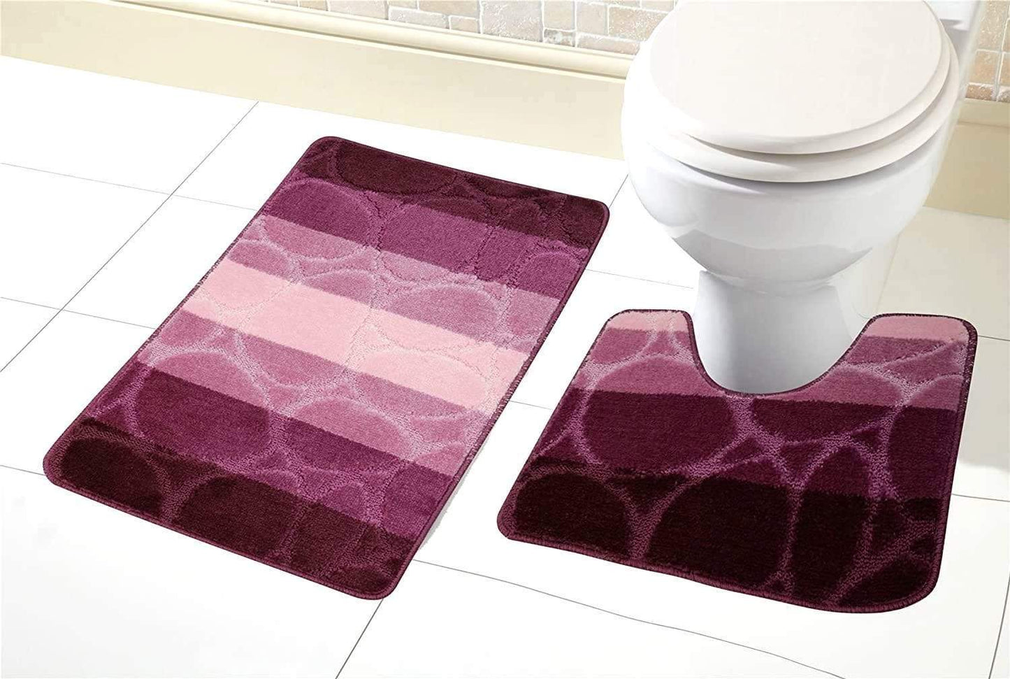 Stylish Kaya Bath Mat Set displayed in a chic bathroom environment, highlighting its exquisite design and plush, luxurious feel underfoot.