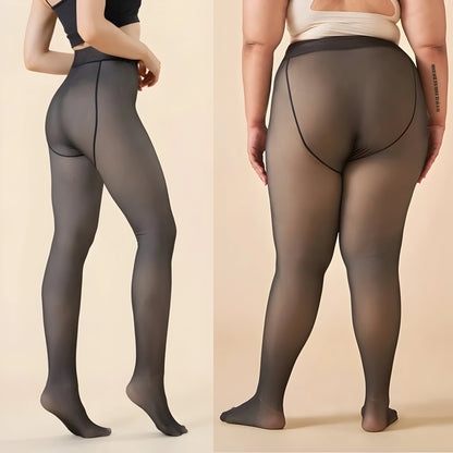 Chic Plus Size Insulated Thermal Tights for Women displayed from two angles, highlighting their curve-flattering silhouette and luxurious feel, ideal for both work and leisure.