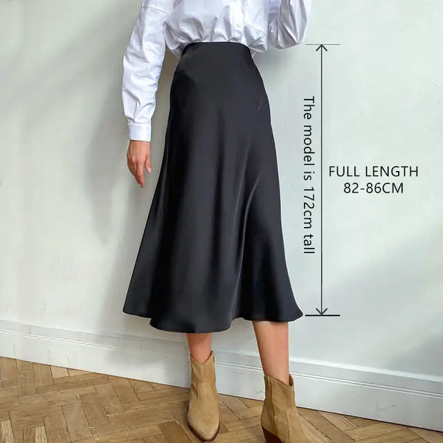 womens High Waisted designer fashion Silk Skirt