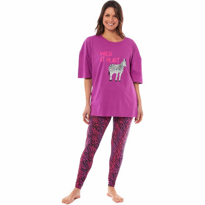 Ladies oversized cotton t-shirt and leggings pj set with ...