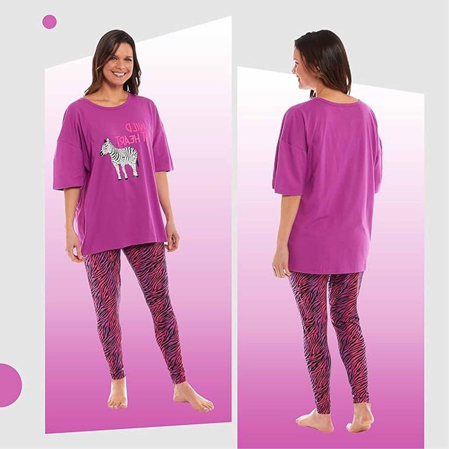 Ladies oversized cotton t-shirt and leggings pj set with ...