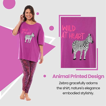 Ladies oversized cotton t-shirt and leggings pj set with ...