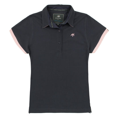 Ladies Harbour Blue Mullins Soft Cotton Polo Shirt featuring a flattering silhouette, short sleeves, and signature embroidered turtle on the chest, ideal for elegant summer outings.