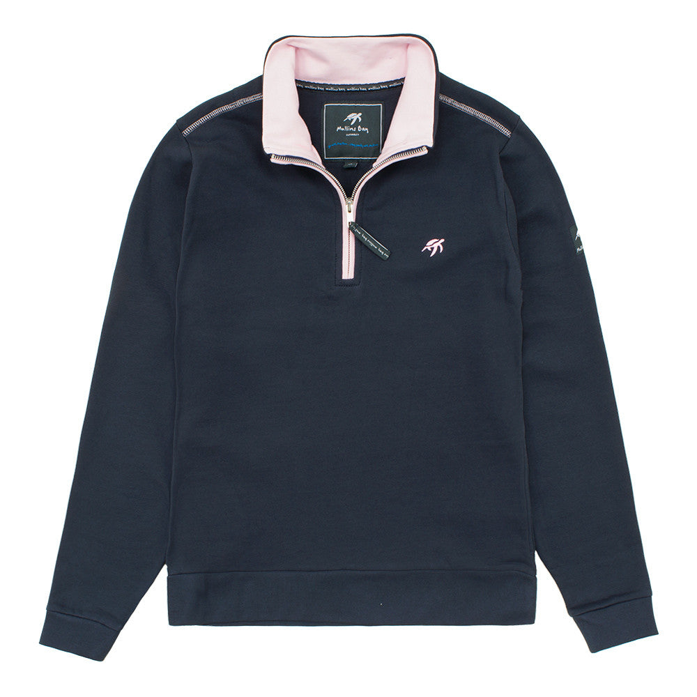 Luxurious ladies Harbour Blue West Coast sweatshirt featuring a half zip and elegant side pockets, designed for comfort and style, perfect for layering.