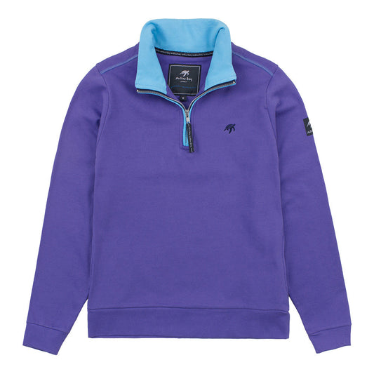 Ladies Indigo Haze West Coast Sweatshirt featuring a soft cotton material, half zip neckline, and flattering fit in sizes 8-18. Perfect for layering and comfort during cool evenings.