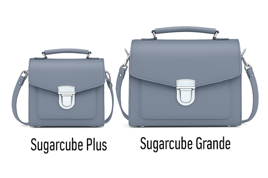 Handmade Leather Sugarcube Handbag - Adjustable Strap, Lilac Grey, Available in Small, Plus & Grande