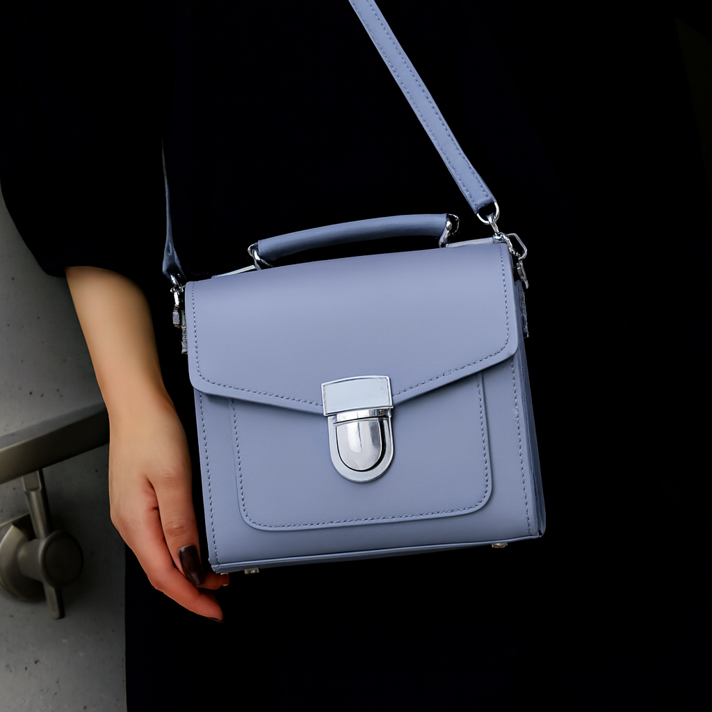 Handmade Leather Sugarcube Handbag - Adjustable Strap, Lilac Grey, Available in Small, Plus & Grande
