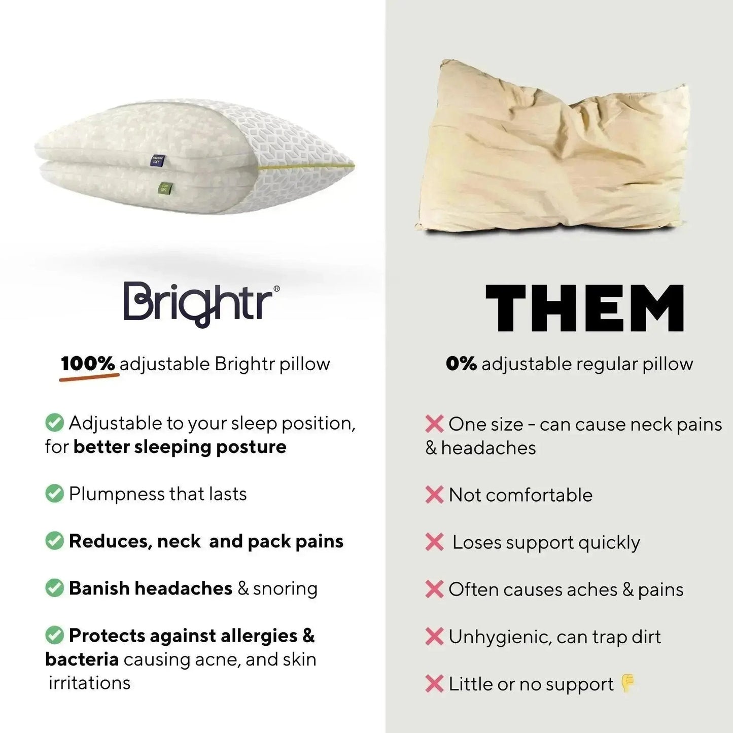 Brightr® luna adjustable memory foam pillow